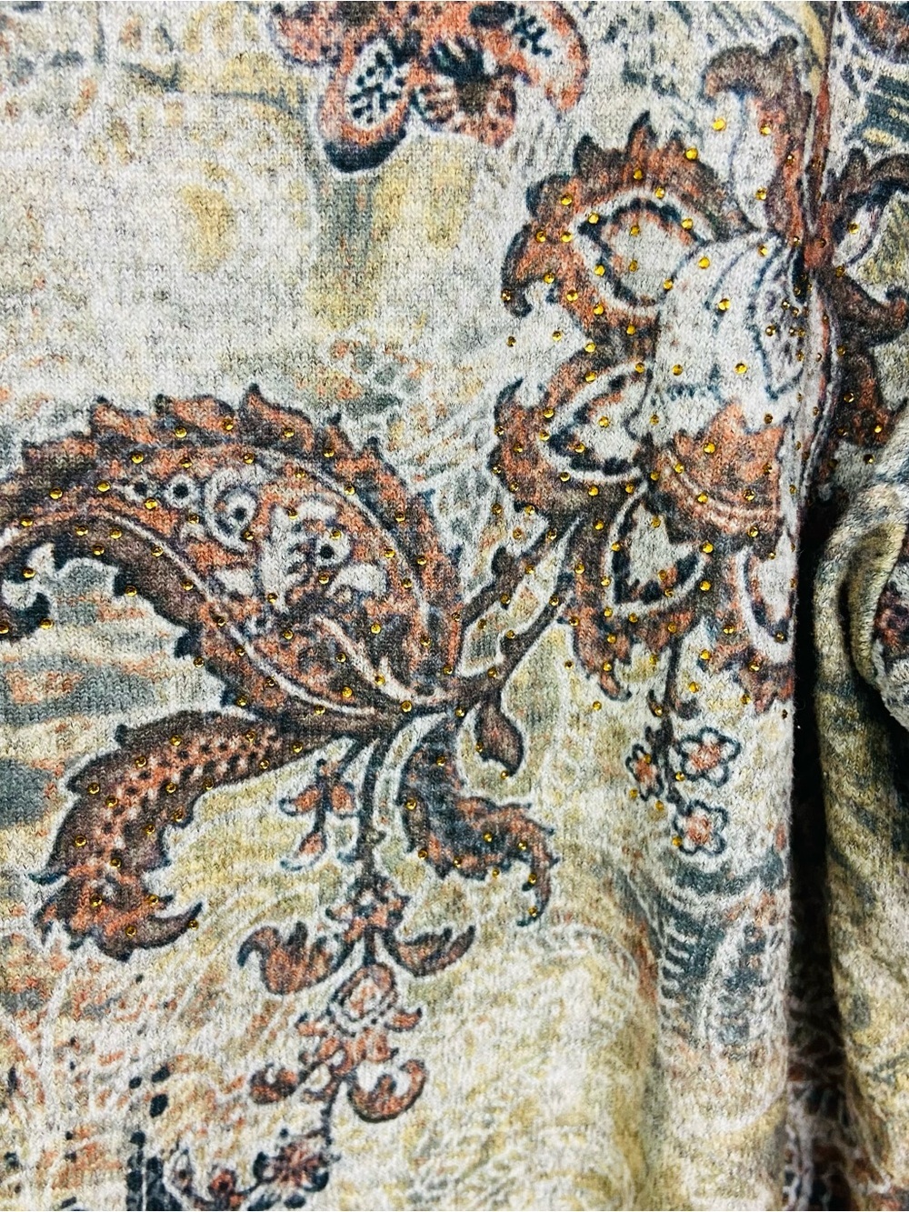 Astrolobe Women's brown Long Sleeve paisley & floral jeweled Printed Top size XL - Picture 9 of 11